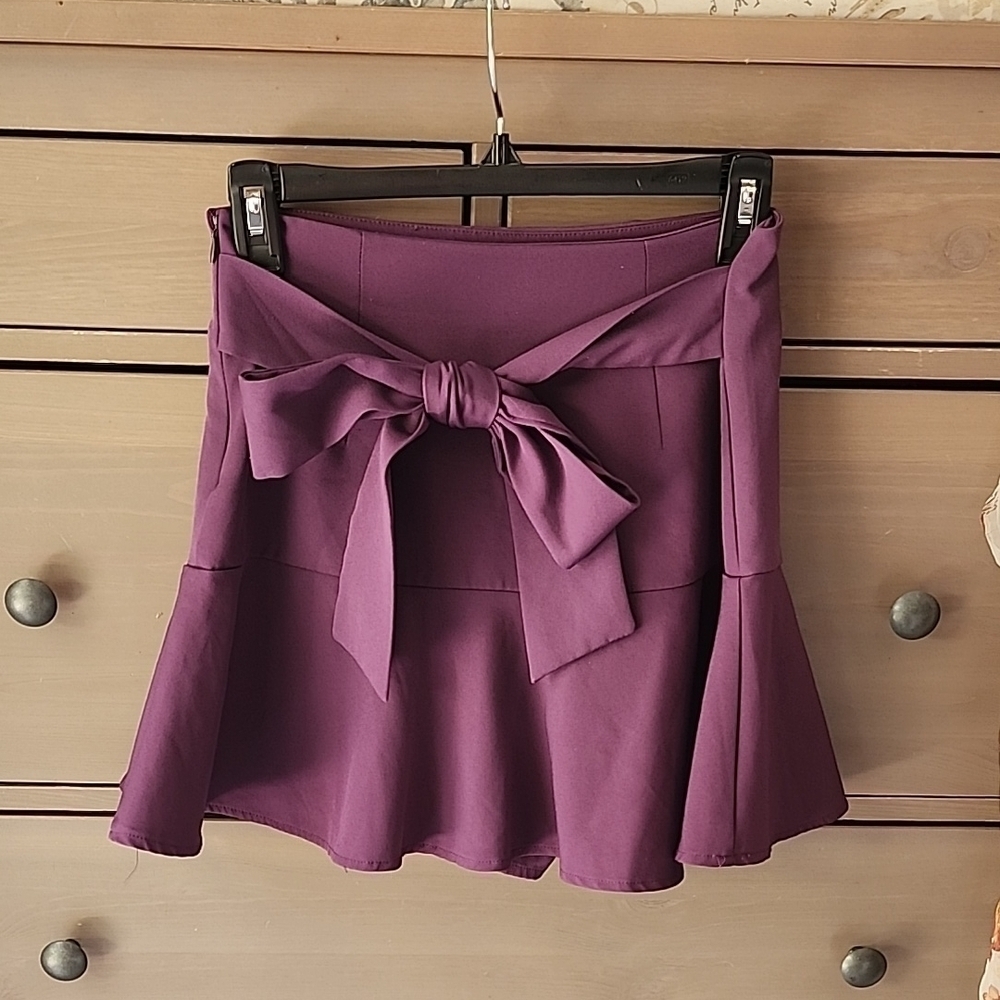 Zara Purple Mini Fit and Flare Skirt with Tie Front And Built In Shorts Size Sm